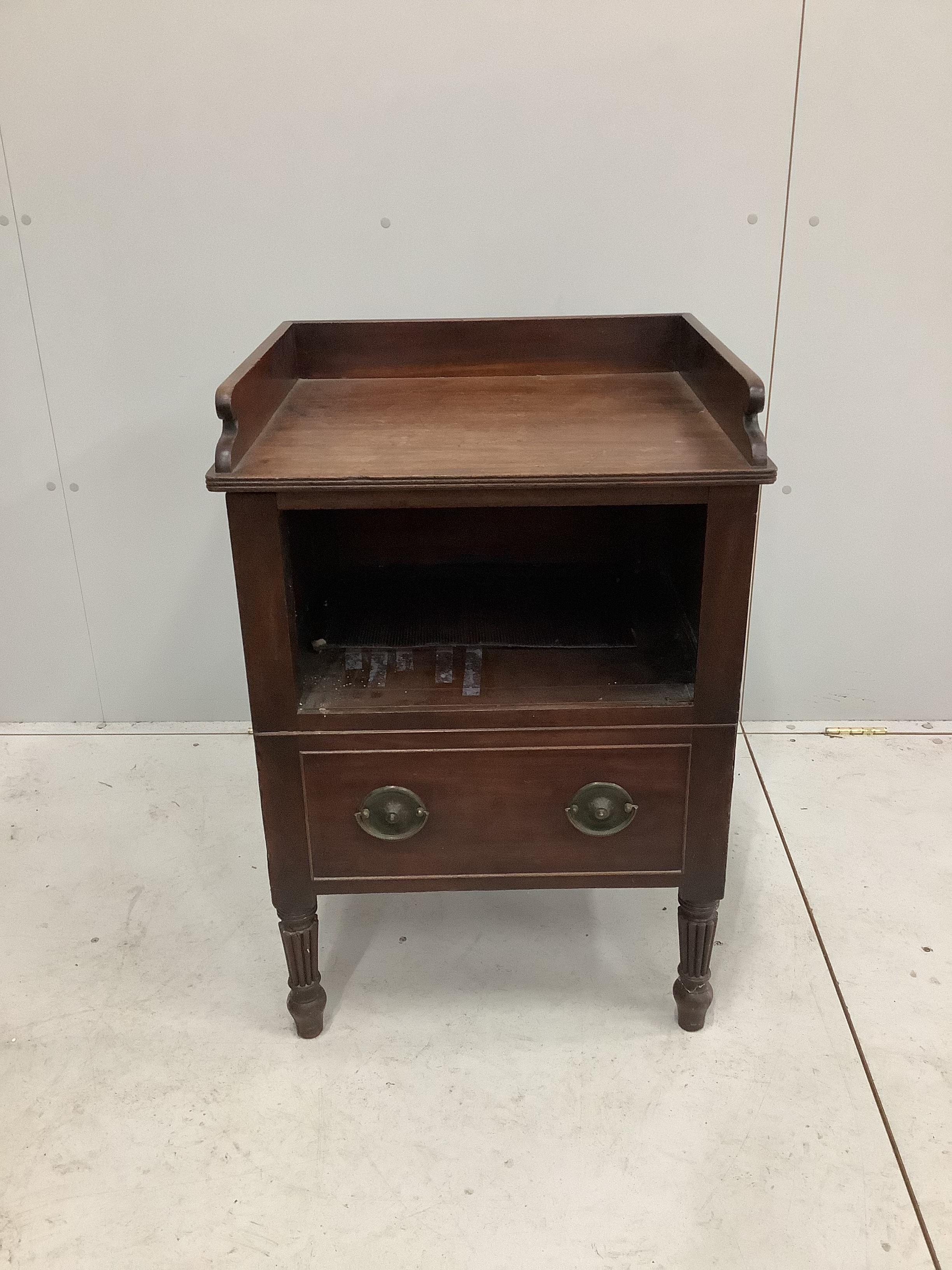 A Regency mahogany tambour bedside cabinet, width 56cm, depth 48cm, height 82cm